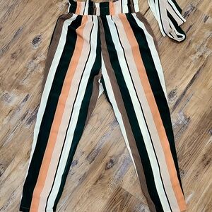 SHEIN Green and Orange Ankle Cropped Jumpsuit